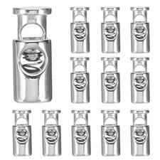 12pcs Cord Lock Plastic Spring Toggle Stopper Single Hole Cord Fastener, Silver