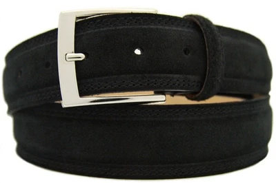 NISAR Italienischer Wildledergürtel Herren Damen Gürtel Suede Belt Schwarz 4cm Breit