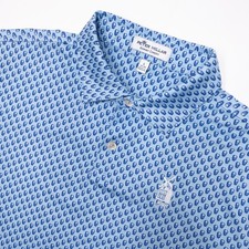 Peter Millar Skull Golf Polo Shirt Boy's Large Wicking Stretch All Over Print