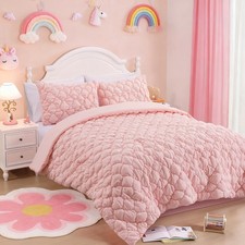 Luxury Blush Twin Size Quilt Bedding Set 3-Piece, Solid Color Soft Microfiber...