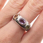 925 Sterling Silver Vintage Real Amethyst Peridot & Citrine Ring Size 7.25