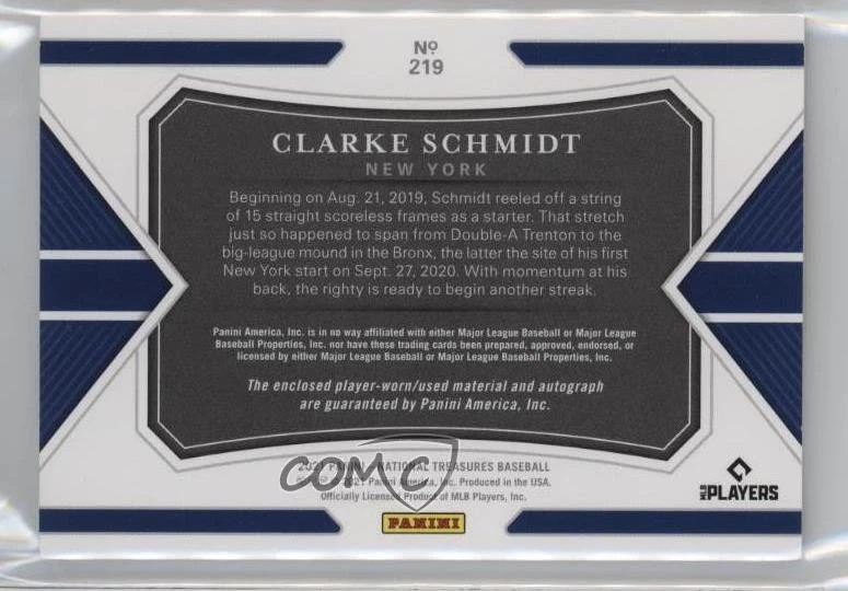 2021 Panini National Treasures Holo Silver /10 Clarke Schmidt Rookie Auto RC - Image 2 of 2