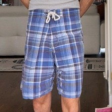 Polo Ralph Lauren Plaid Swim Trunks Men s 36 Blue Board Shorts Cotton Nylon