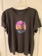 NEW Life Is Good Women's XXL Crusher T-Shirt Short Sleeves Gray Striped Circle