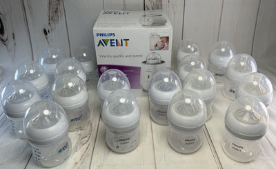 Avent Baby Bottle LOT 18 Natural Response 4oz + New Warmer  Newborn Starter Set!