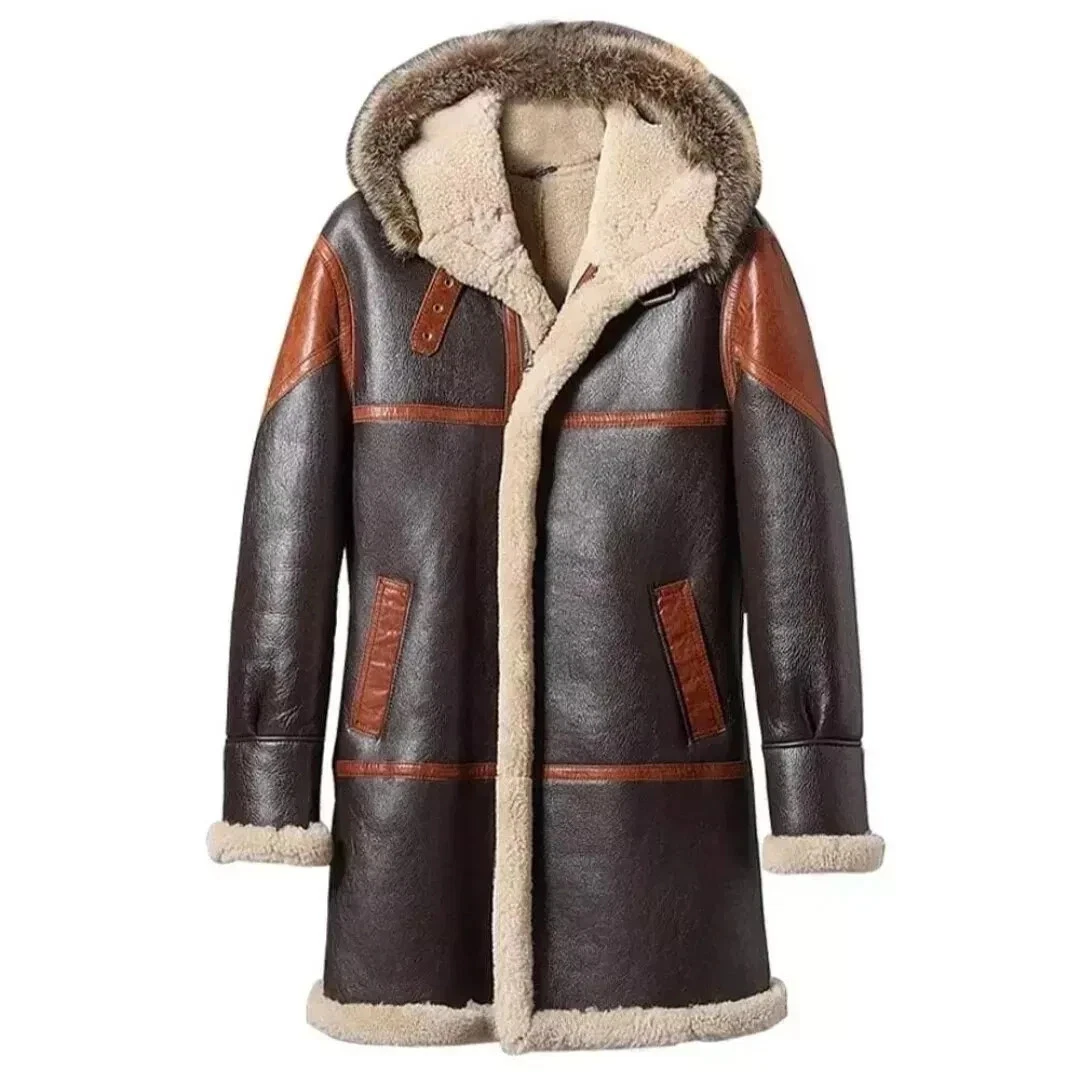 Men's B7 Flying Parka Shearling Brown Sheepskin RAF Aviator Leather Coat Jacket