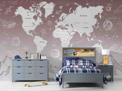 3D Mountain Space World Map Wall Murals Wallpaper Murals Wall Sticker 3