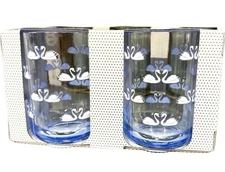 Cupcakes and cashmere drinking glass set Blue with swans design set/2 18oz