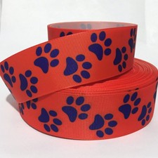 GROSGRAIN RIBBON 7/8"  1.5" Paw Prints on Orange Printed Dogs for Hairbows