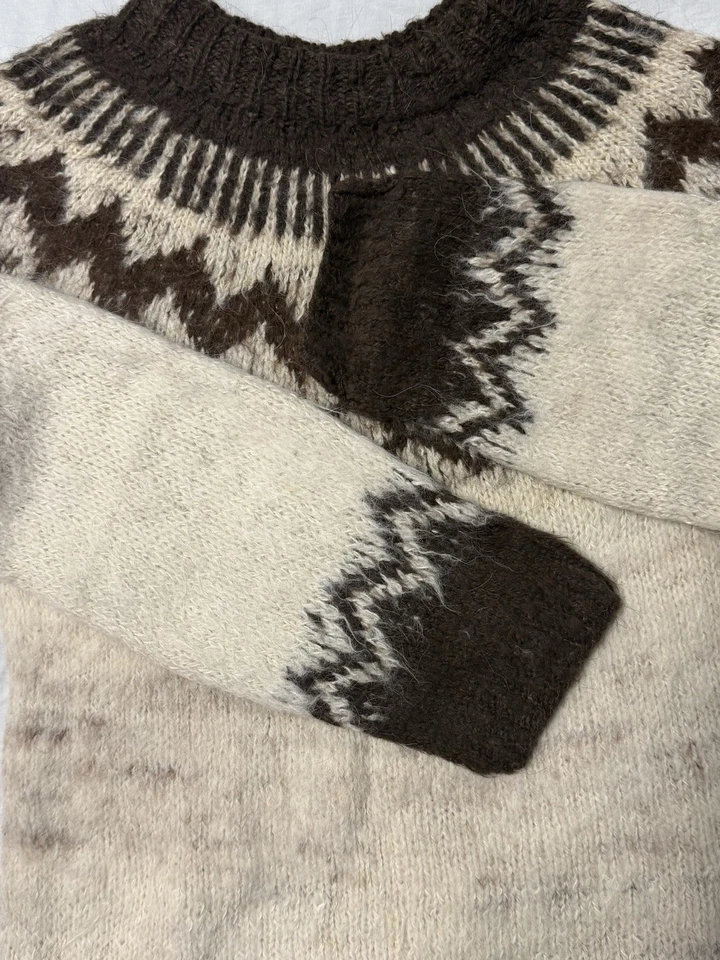 Suéter de Lana Vintage Arco Iris Artesanía Hecho a Mano Yugo Nórdico Islandés Marrón Crema M Foto 3 de 4