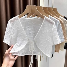 Boléro Col Cardigan Court Dentelle Florale À Lacets V-Neck Femme Sheer
