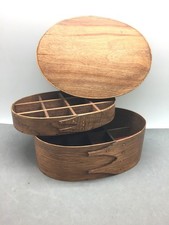 Bent Wood Shaker Box Oval Finger Band Signed Gigous 12 Compartment Trays 7"x5"