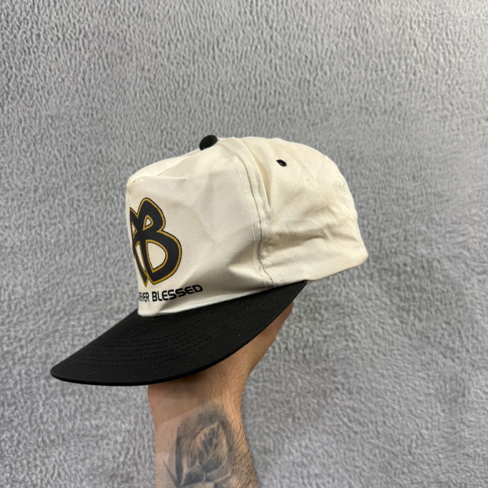 Vintage Youngan FB Forever Blessed 90s Cream Black Green Adjustable Snapback Cap image 2