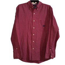 Chaps Men’s Large Plain Dress Shirt Casual Long Sleeve Button Up Red Plaid Check