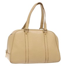 CELINE Hand Bag Leather Beige Gold Auth bs28305