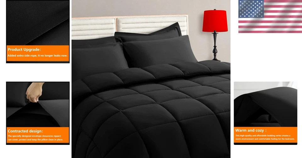 Juego de edredón cálido y esponjoso California King - 7 piezas, negro Foto 2 de 4