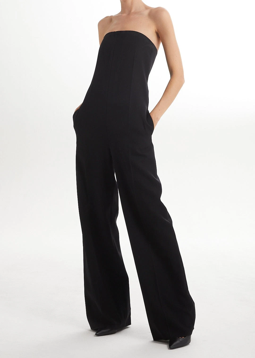 Bottega Veneta — BOTTEGA VENETA Black Strapless Straight Leg Wool Jumpsuit 38/6
