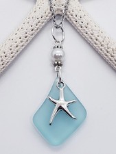 Sea Glass Necklace w/ Cultured Autumn Mint Green Pendant  Starfish Charm