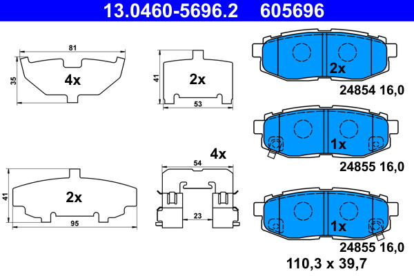 Rear ATE 13.0460-5696.2 Brake Pad Set, disc brake for SUBARU