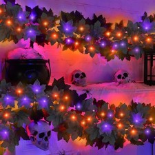 2 Pack - Halloween Garland with Lights Total 12Ft 60 LED Purple Black, Battery