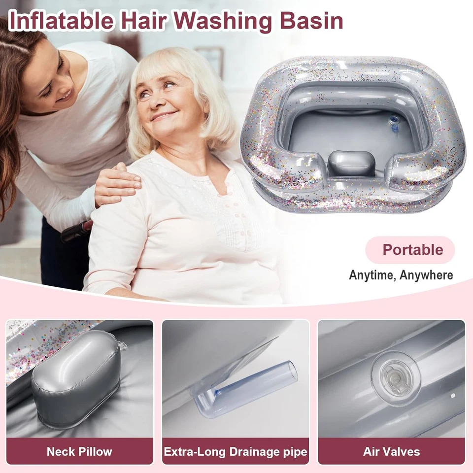 Inflatable Hair Washing Basin, Portable Shampoo Bowl 23.6*19.6*8.26', Gray  - Image 2 of 4