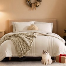 Monbix Queen Comforter Set - 7 Pieces Beige Bed Queen 90"X90" , Apricot