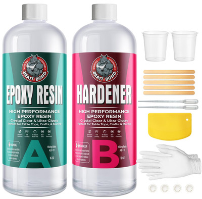 Crystal Clear Epoxy Resin Kit 32oz, Self-Leveling, Ultra-Glossy, Bubble Free, UV