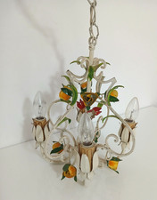 Antico Lampadario in Ferro Battuto con Limoni e Foglie 4 Luci Vintage Italia