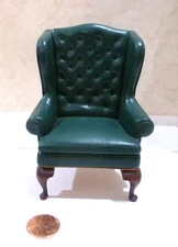 RSJ  DOLLHOUSE MINIATURE WING CHAIR DARK GREEN