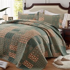 3 Pieces California King Size Quilt Set Olive Green Oversized 120x120 Inch