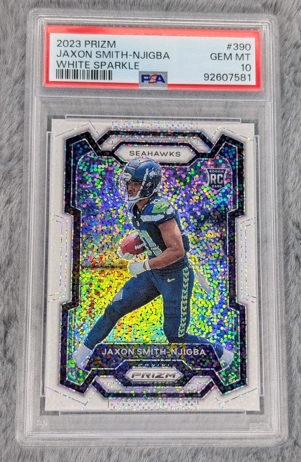 2023 Panini Prizm Jaxon Smith-Njigba White Sparkle Rookie #390 Seahawks PSA 10