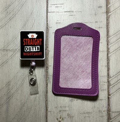Night Shift Nurse Badge Reel With Matching ID Holder Purple