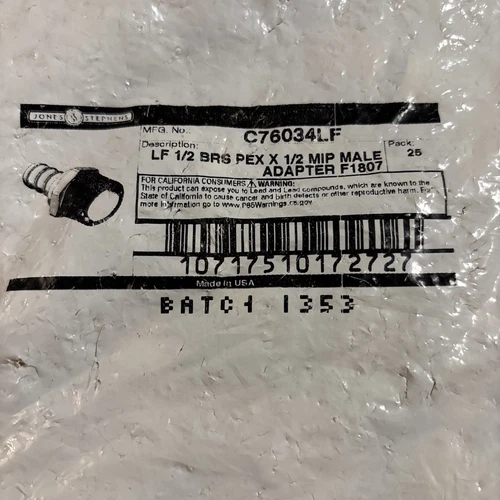 (25) Jones Stephens C76034LF Brass Pipe Male Adapter 1/2" Fitting PEX Lead Free - Picture 1 of 2