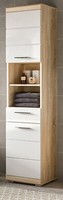 Bad Hochschrank Badezimmer Schrank Weiß Hochglanz Eiche Sonoma 37X191 Cm Mambo