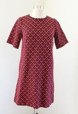 Ann Taylor Loft Navy Blue Red Orange Diamond Geometric Quilted Shift Dress Sz S