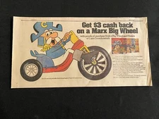 #01 MARX BIG WHEEL Sunday Comics Section Ad QUAKER OATS CAP'N CRUNCH 1974