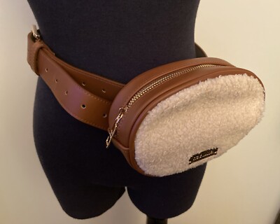 STEVE MADDEN Womens Leather Cream Sherpa Oval Fanny Pack Belt Bag-Size  S-New