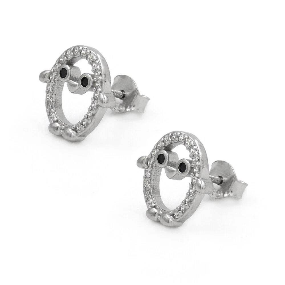 Orecchini a bottone in argento Sterling S925 francese vintage in bianco e nero s