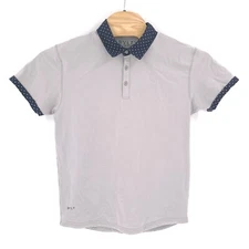 Bylt Shirt Mens Large Polo Gray Navy Polka Dot Collar Drop Cut Lux