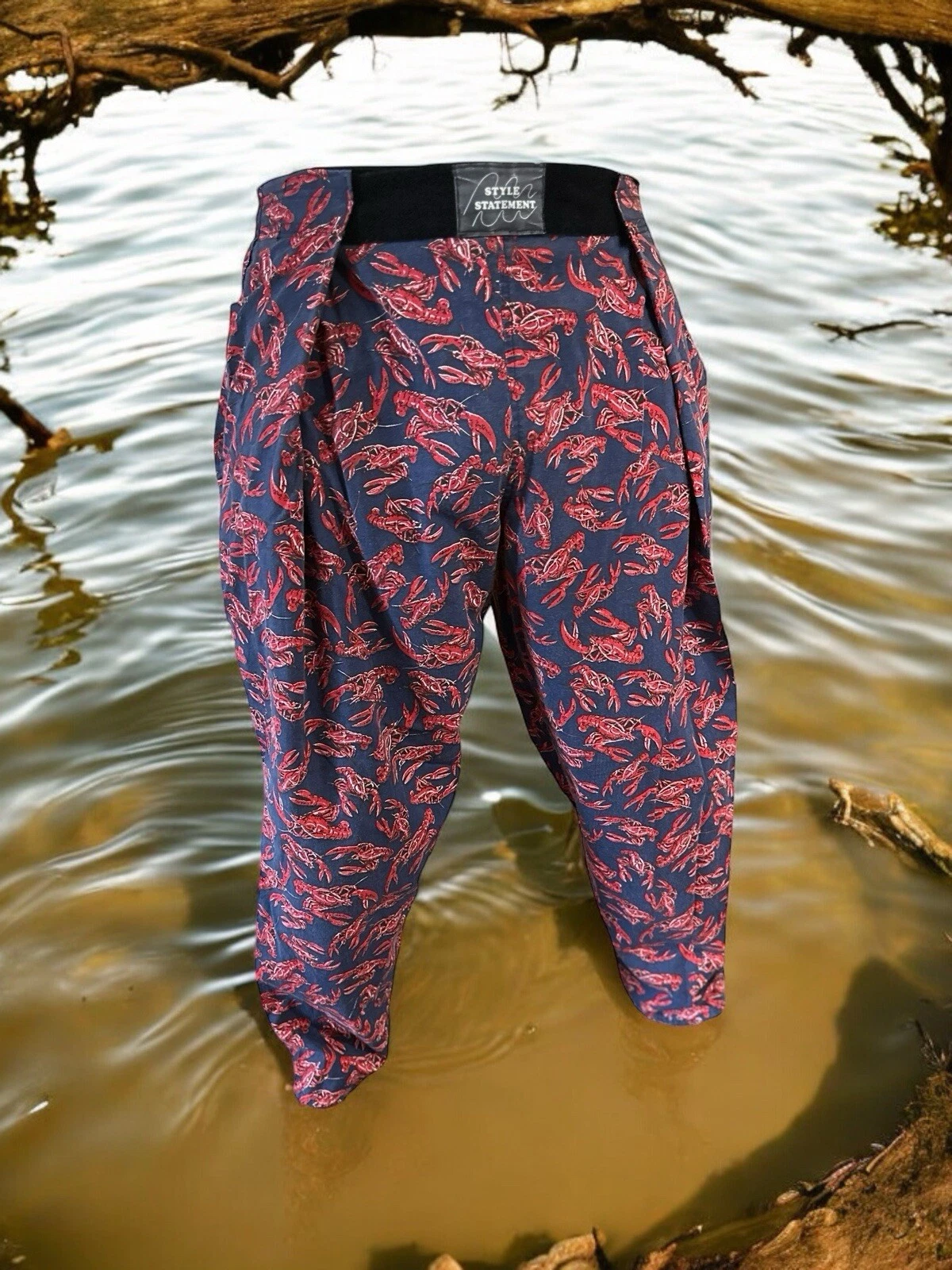 Style Statement Jogger Pants Crawfish Print Size Medium 26-30 Waist Vintage USA