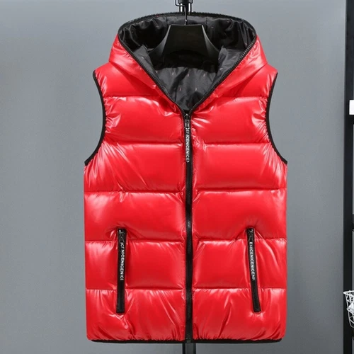 Mens Shiny Winter Hooded Body Warmer Buffer Waistcoat Quilted Padded Vest Top UK - Picture 13 of 24