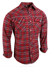 Plaid Shirt Mens Western Country Flap Pockets Triple Snap Cuffs TRUE FIT Casual