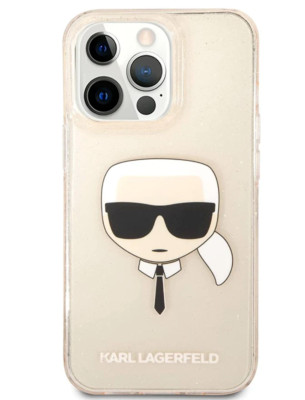 Karl Lagerfeld iPhone 13 Case Gold Glitter Karl Head Tie Bumper NIB