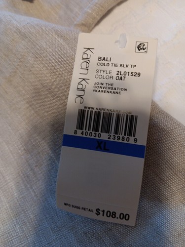 NWT LINEN! Karen Kane top Shirt XL Oat Tan V Neck Cold Shoulder Batwing Sleeve - Picture 16 of 18