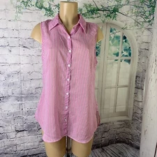 Attention Tank Top Women Large Pink Striped Lightweight Sleeveless Sheer Hi-Low