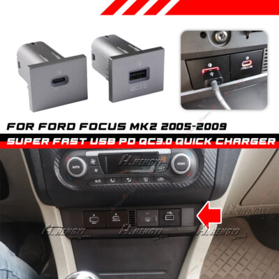 For Ford Focus MK2 2005-2009 USB-A +USB-C PD Dual Port