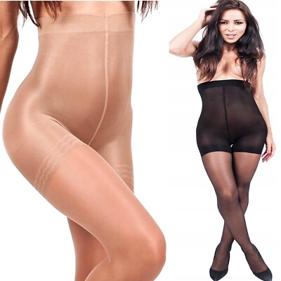 Figurformende SATIN SHINE Strumpfhose PUSH UP 40 Schwarz/Natur BAUCH WEG S-XL