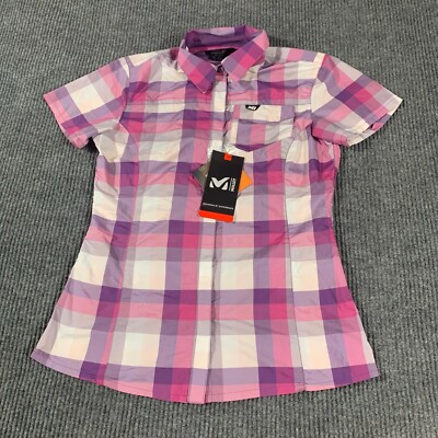 Millet Shirt Womens L Pink Plaid Button Up Lightweight Breathable Outdoors NWT