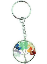 Chakra Tree of Life Keyring Crystal Gemstone Reiki Healing Pendant Key Ring