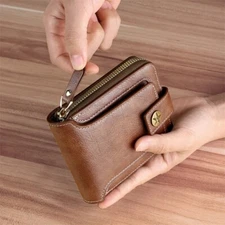 Cartera billetera corta para hombre de piel sintética con cierre de candado